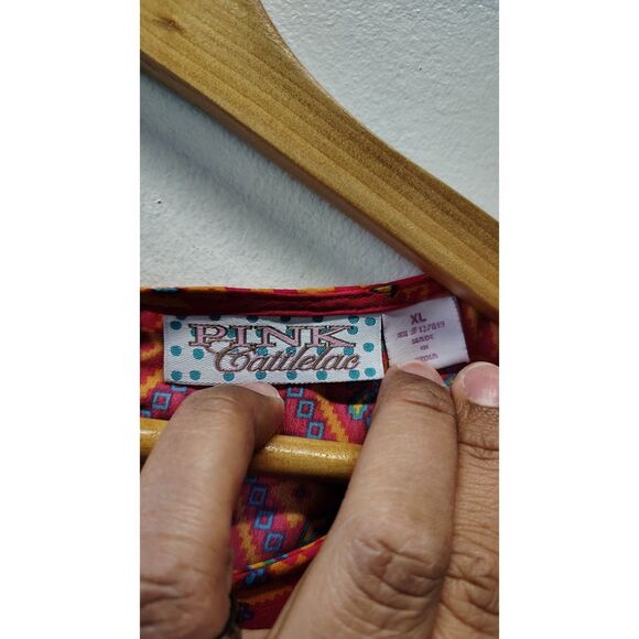 Pink Cattlelac Women's XL Red‎ Aztec Multicolor Patter Sleeveless Dress - Picture 3 of 5